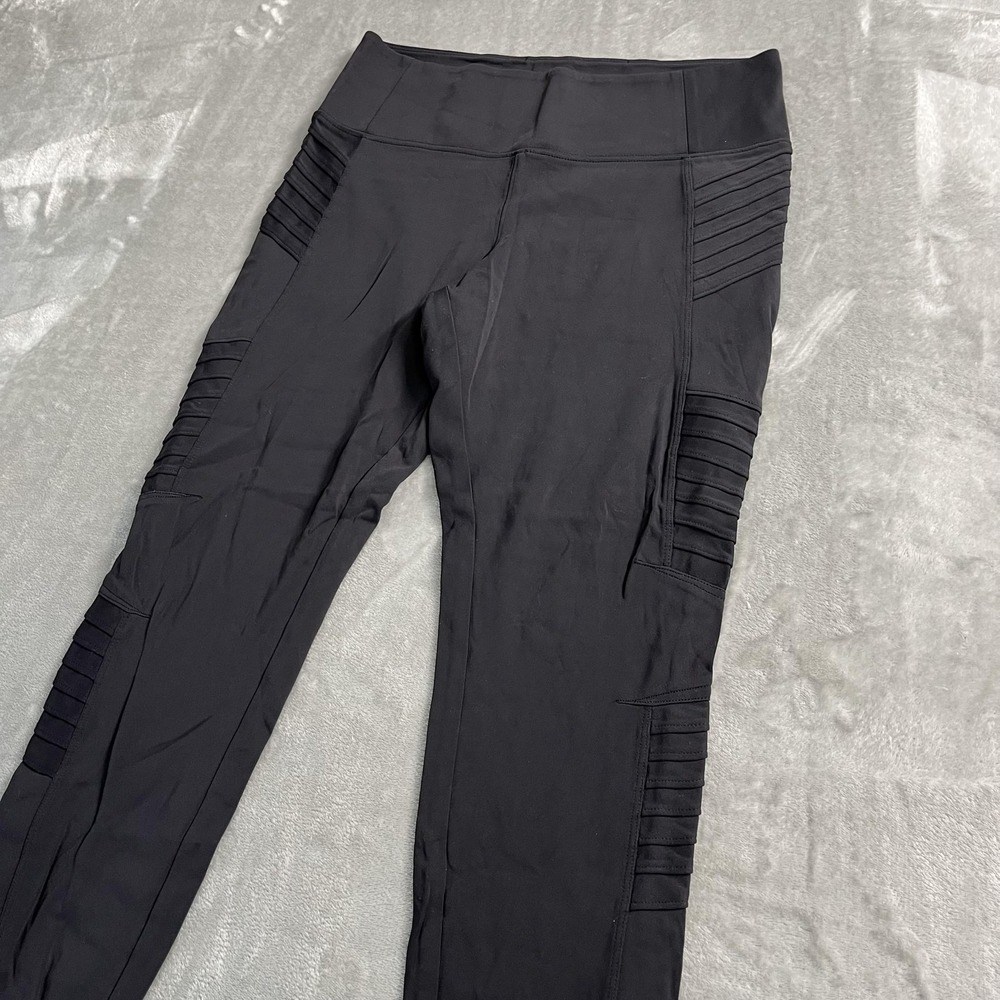 Athleta Delancey Moto Tight Leggings Womens L Black Zip‎ Ankle Pockets - Picture 3 of 8